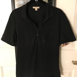 Burberry short sleeved polo with plaid trim